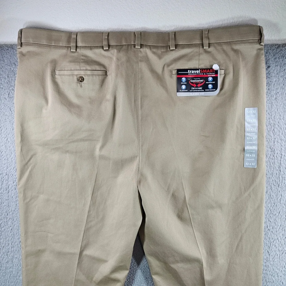 Roundtree‎ & Yorke TravelSmart Khaki Pants Mens 52x32 Big Man Chinos NEW NWT